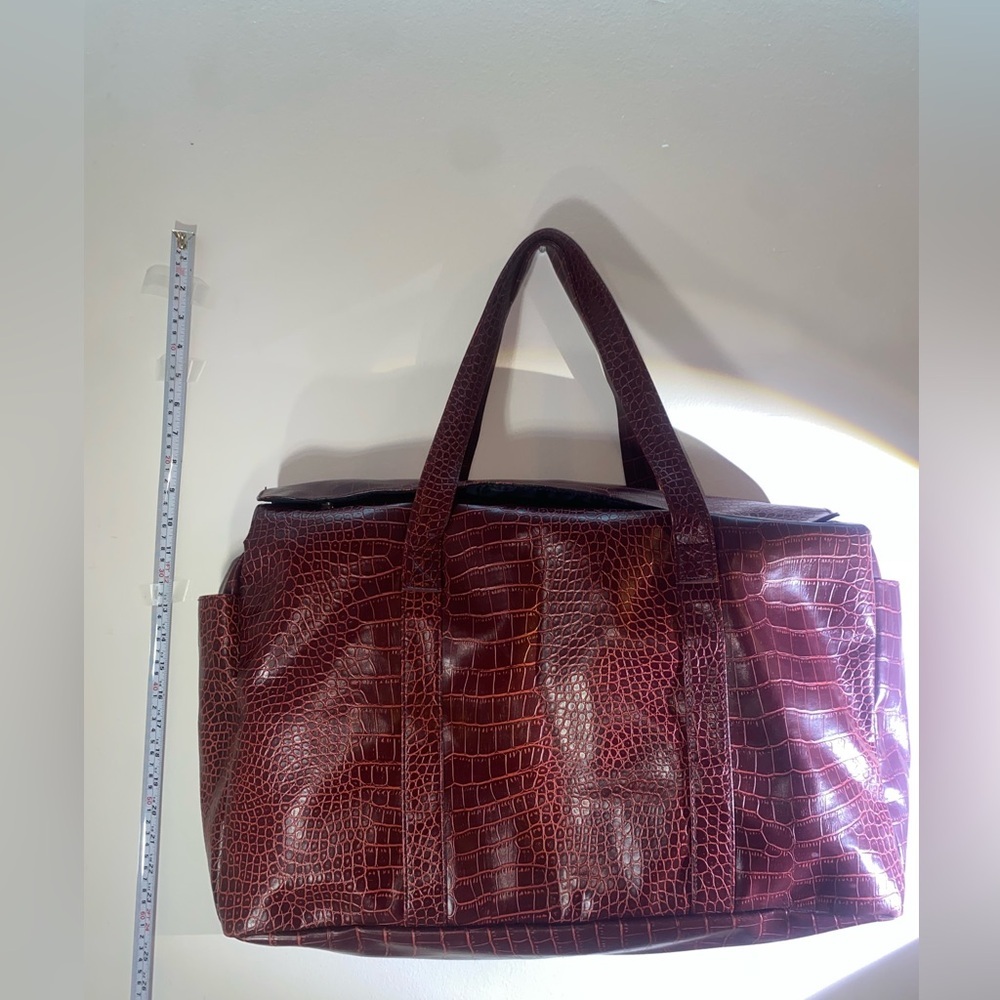 Crocodile Embossed Faux Burgundy Big Tote Bag / Travel